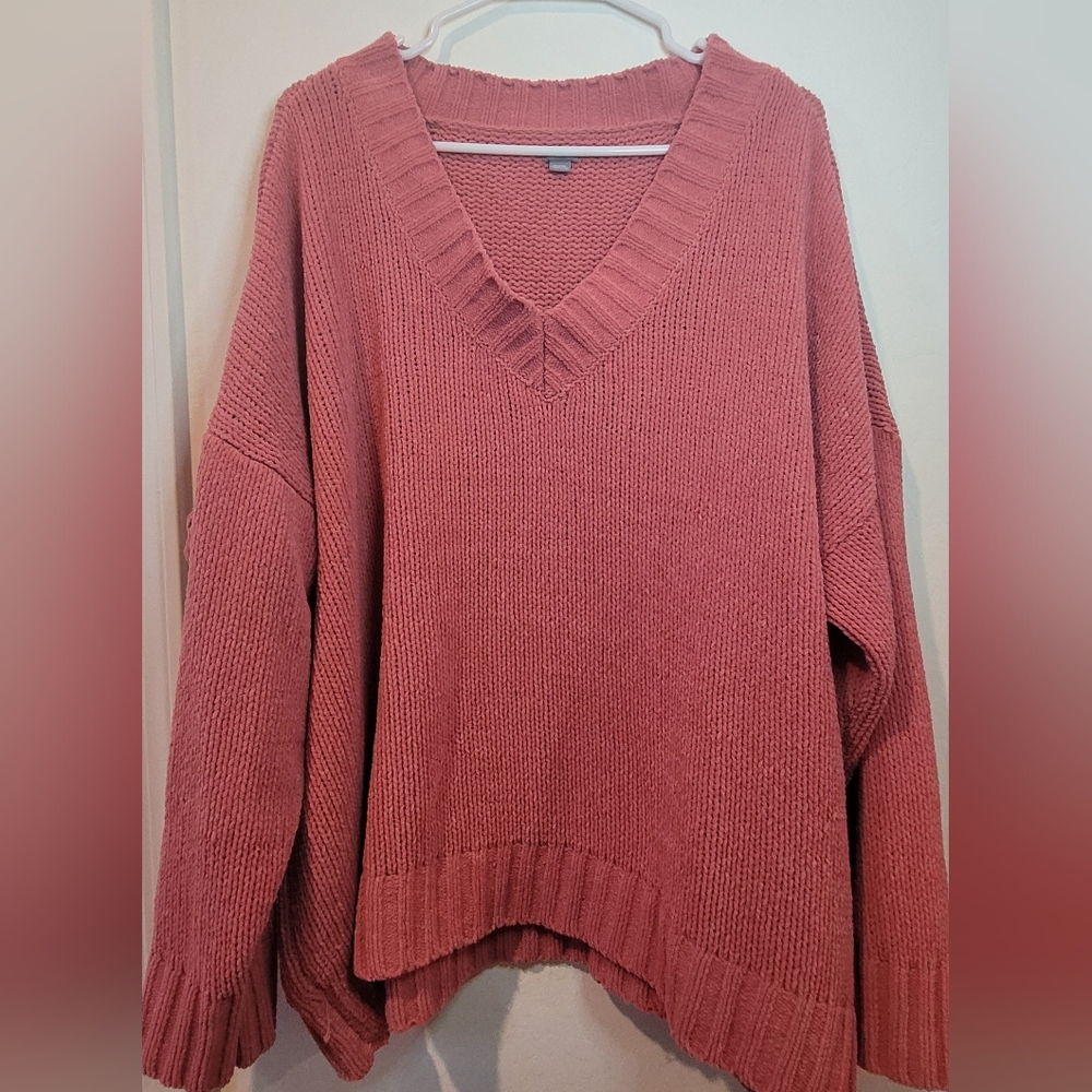 Aerie Cozy Pink V-Neck Sweater Relaxed Fit - Picture 1 of 6